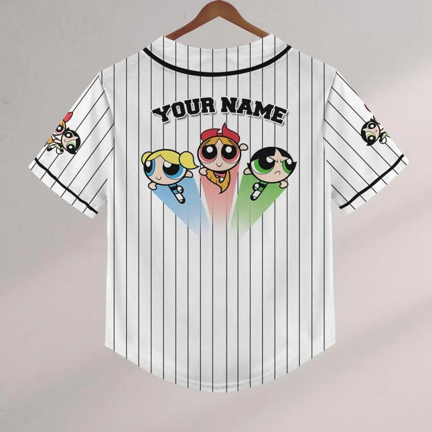 Custom Name Powerpuff Girls 90s White Baseball Jersey