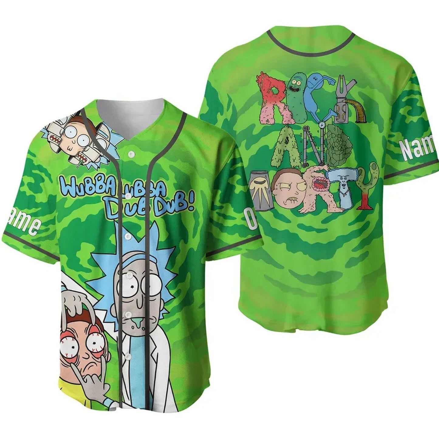 Custom Name Rick And Morty Wubba Wubba Dub Dub Green Baseball Jersey