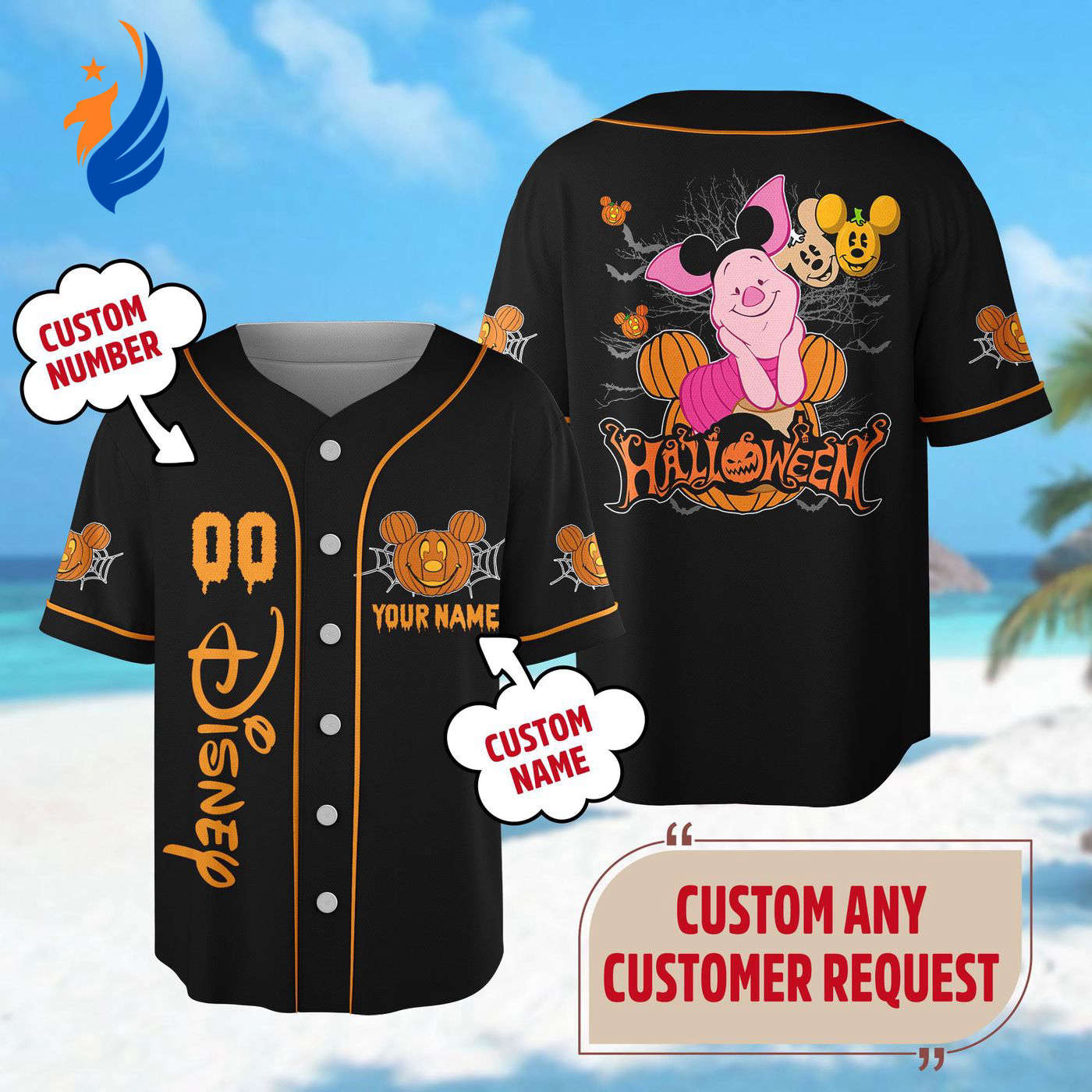 Custom Piglet Baseball Jersey - Winnie the Pooh Halloween Team Shirt: Piglet Pumpkin Magic Kingdom Tee & Trick Or Treat Gift - Bafud