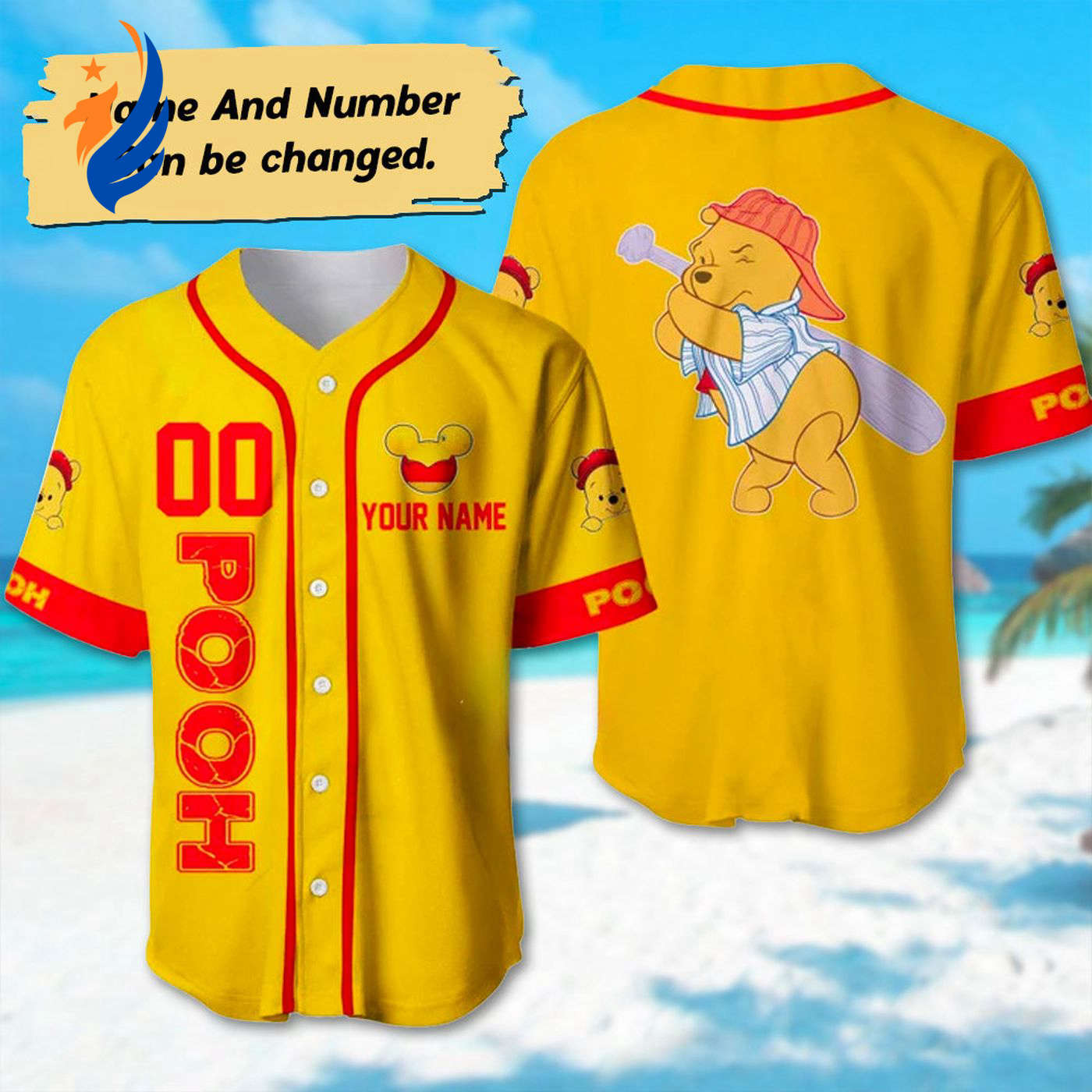 Personalized Pooh Baseball & Basketball Jerseys: Cartoon Character Trip Party Shirt & Magic Kingdom Movie Birthday Gift - Bafud