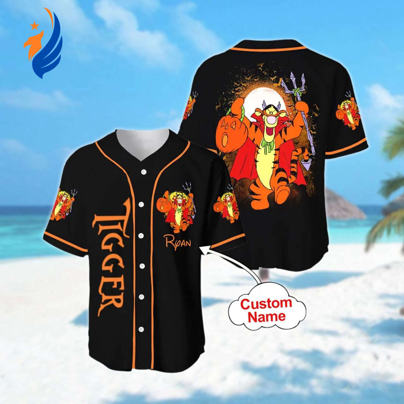 Custom Tigger Halloween Baseball Jersey - Personalized Winnie the Pooh Team Shirt Magic Kingdom Gift - Bafud