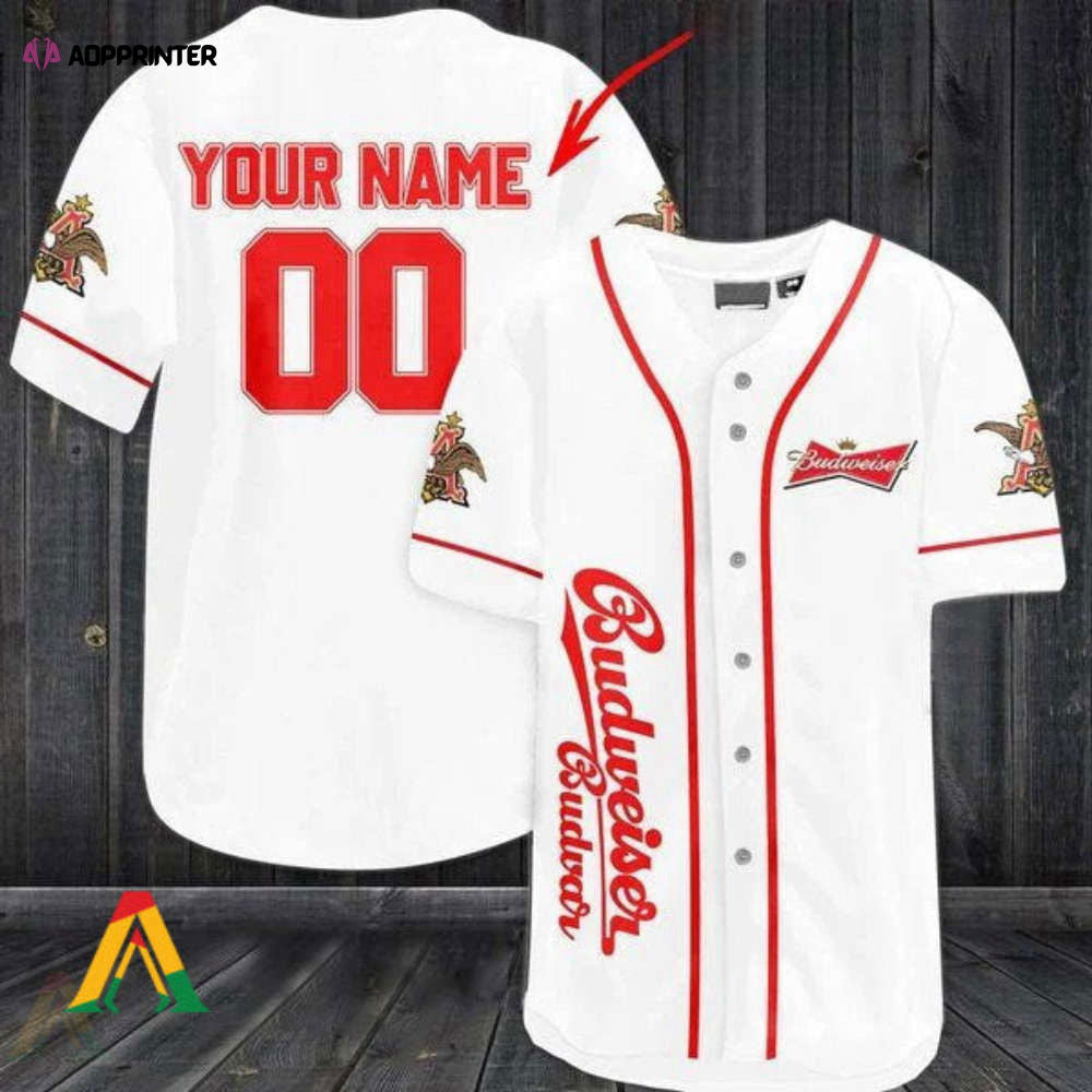 Custom White Budweiser Beer Baseball Jersey: Personalized Style for Beer Enthusiasts - Aopprinter