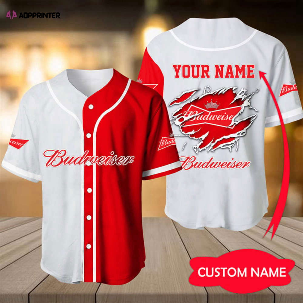 Custom White & Red Budweiser Baseball Jersey – Personalized Sports Apparel - Aopprinter
