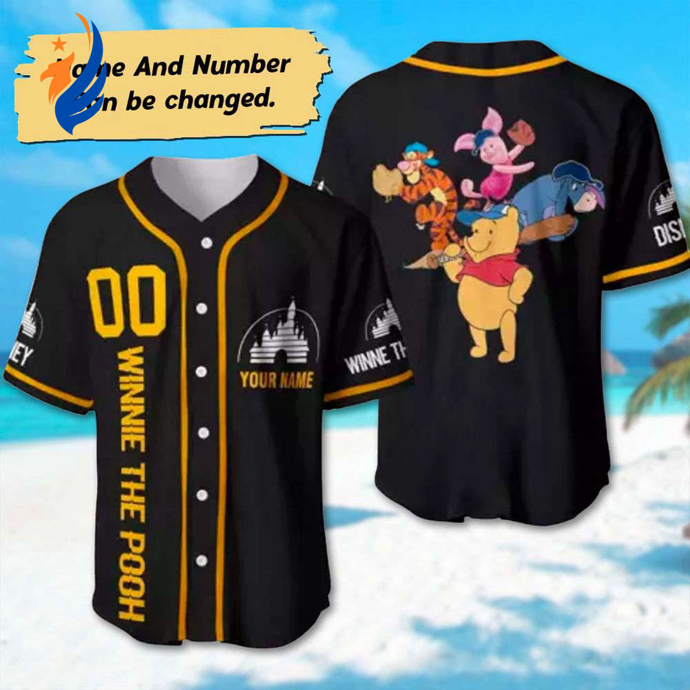 Magical Winnie the Pooh Baseball Jersey - Custom Team Outfit with Tigger Piglet and Eeyore Honey Bear Jersey Magic Kingdom Shirt Perfect Gift for Kids - Bafud