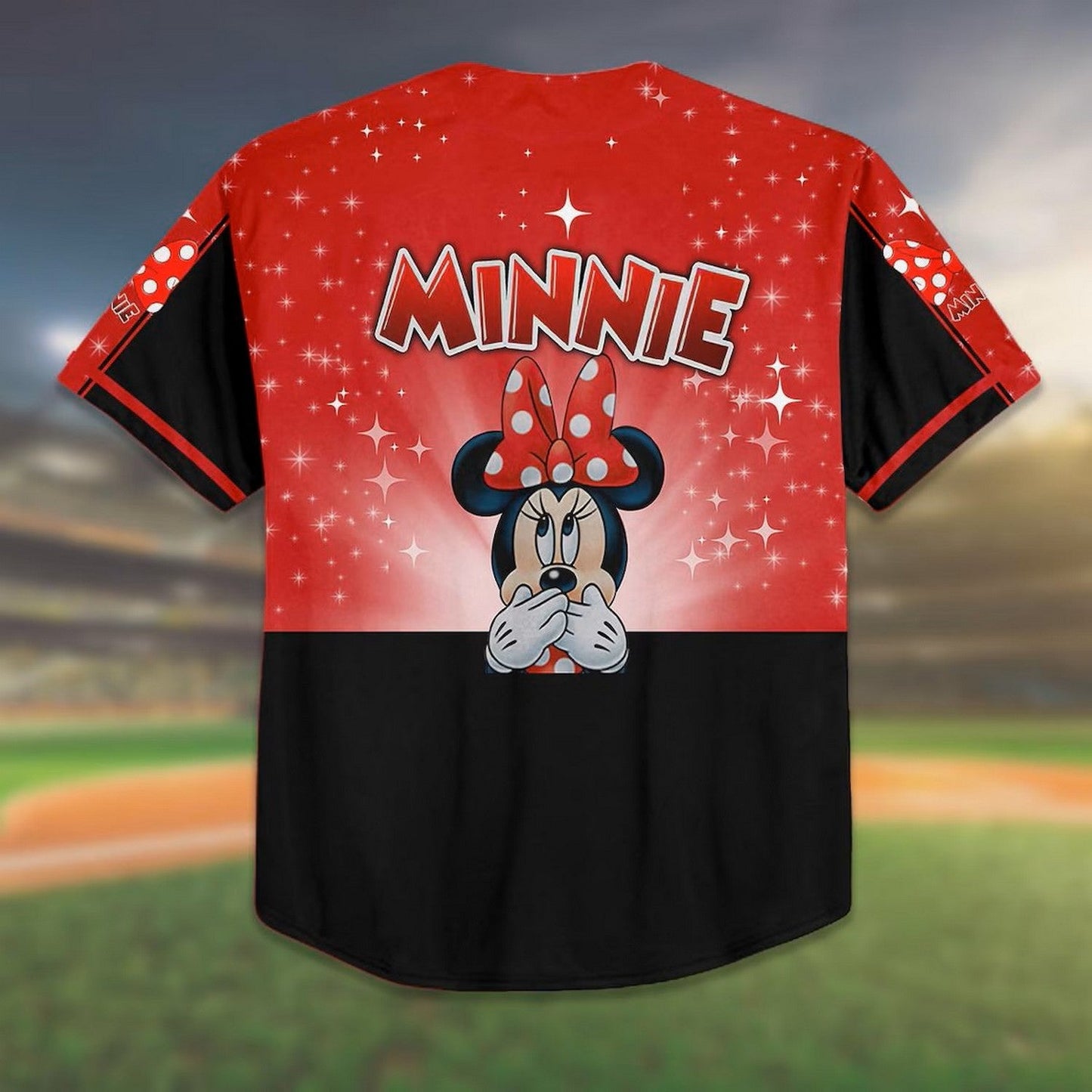 Cute Minnie Mouse Black Red Baseball Jersey