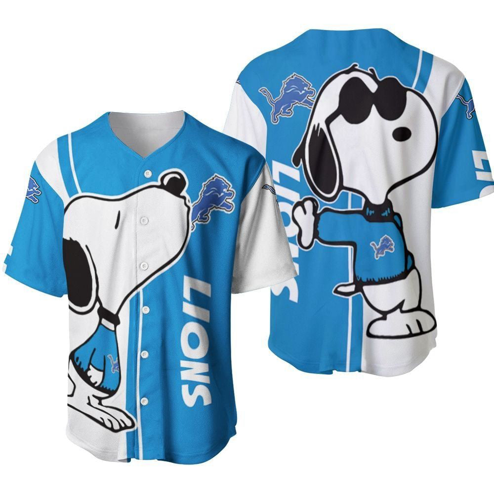 Detroit Lions Snoopy Lover Printed Baseball Jersey - Gift for Men Women- Gift for Women Men - Bafud