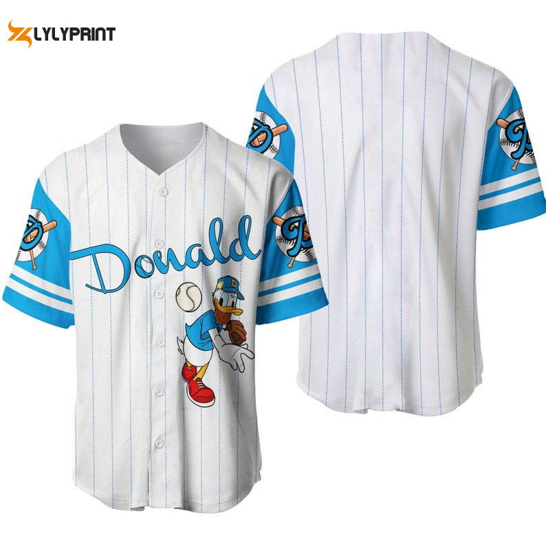 Donald Duck All Over Print Pinstripe Baseball Jersey - lylyprint.com
