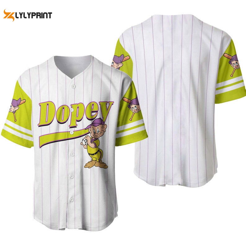 Dopey Dwarf Snow White All Over Print Pinstripe Baseball Jersey - Gift for Men Women - lylyprint.com
