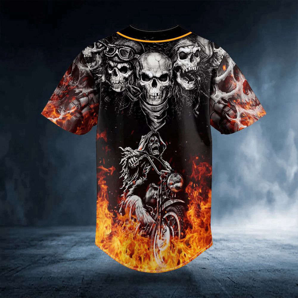 Fire Ghost Rider Biker Skull Custom Baseball Jersey For Men Women, Men's Baseball Jersey For Men Women - lylyprint.com