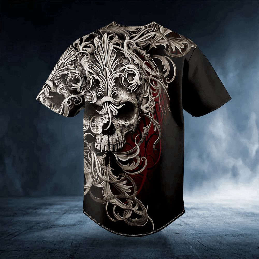 Fleur-de-lis Pattern King Skull Custom Baseball Jersey For Men Women, Men's Baseball Jersey For Men Women, Skull Lover - lylyprint.com