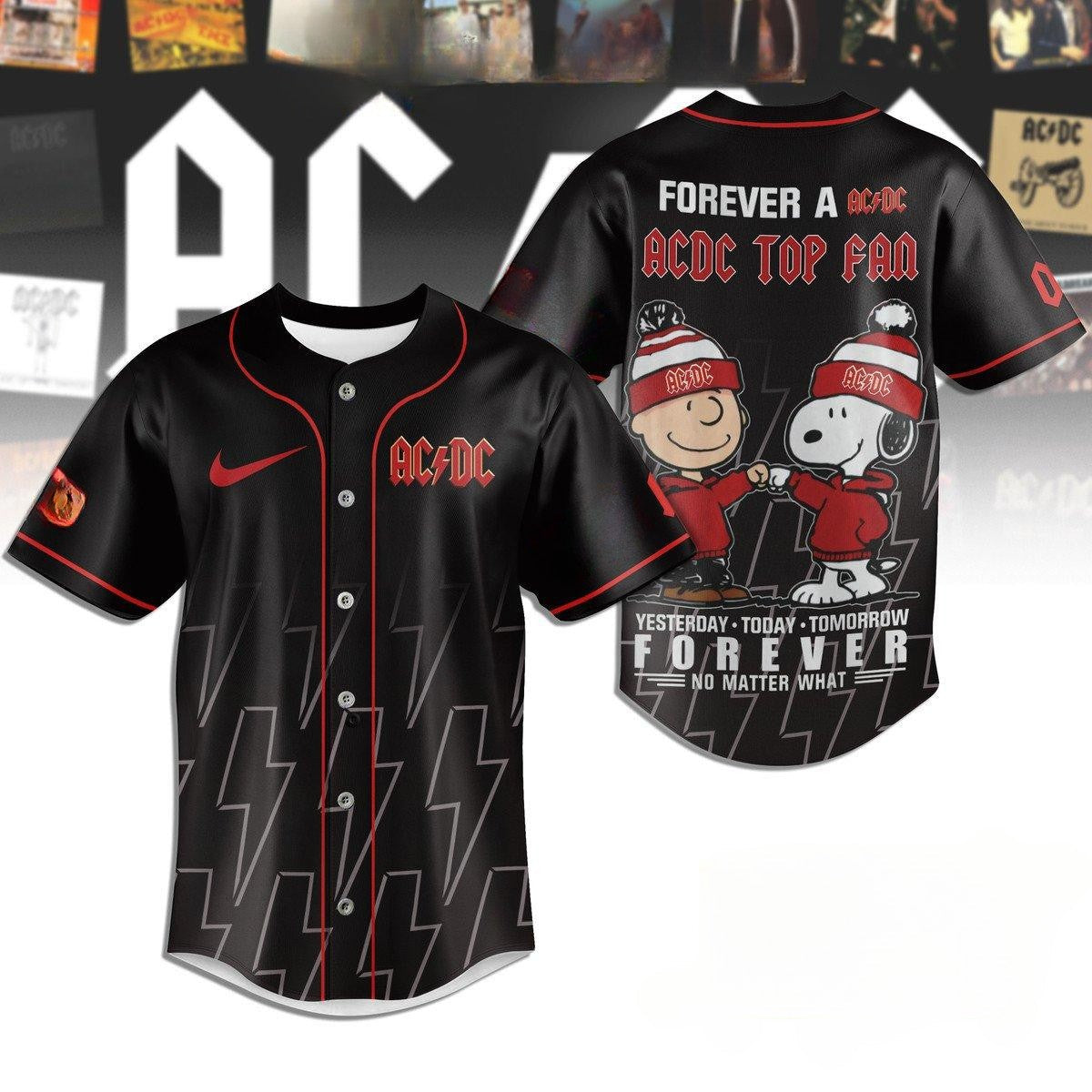 Forever A ACDC Snoopy & Peanut Baseball Jersey For Top Fan