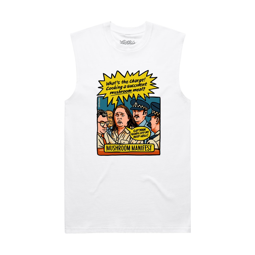 Mushroom Manifest Muscle Tee White