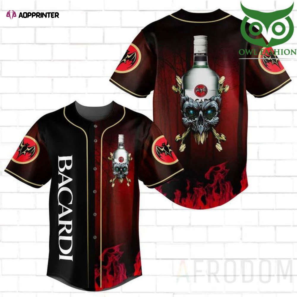 Get Fired Up with the Stylish Skull Fire Bacardi Baseball Jersey - Aopprinter
