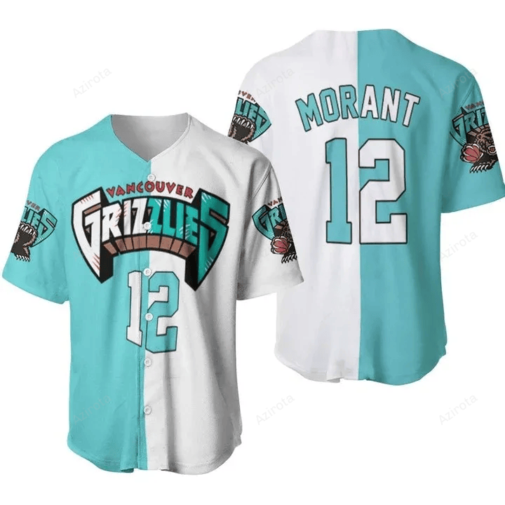 Memphis Grizzlies Ja Morant 12 Nba Great Player 2020 White Teal 3D Designed Baseball Jersey Nba Gift For Fans