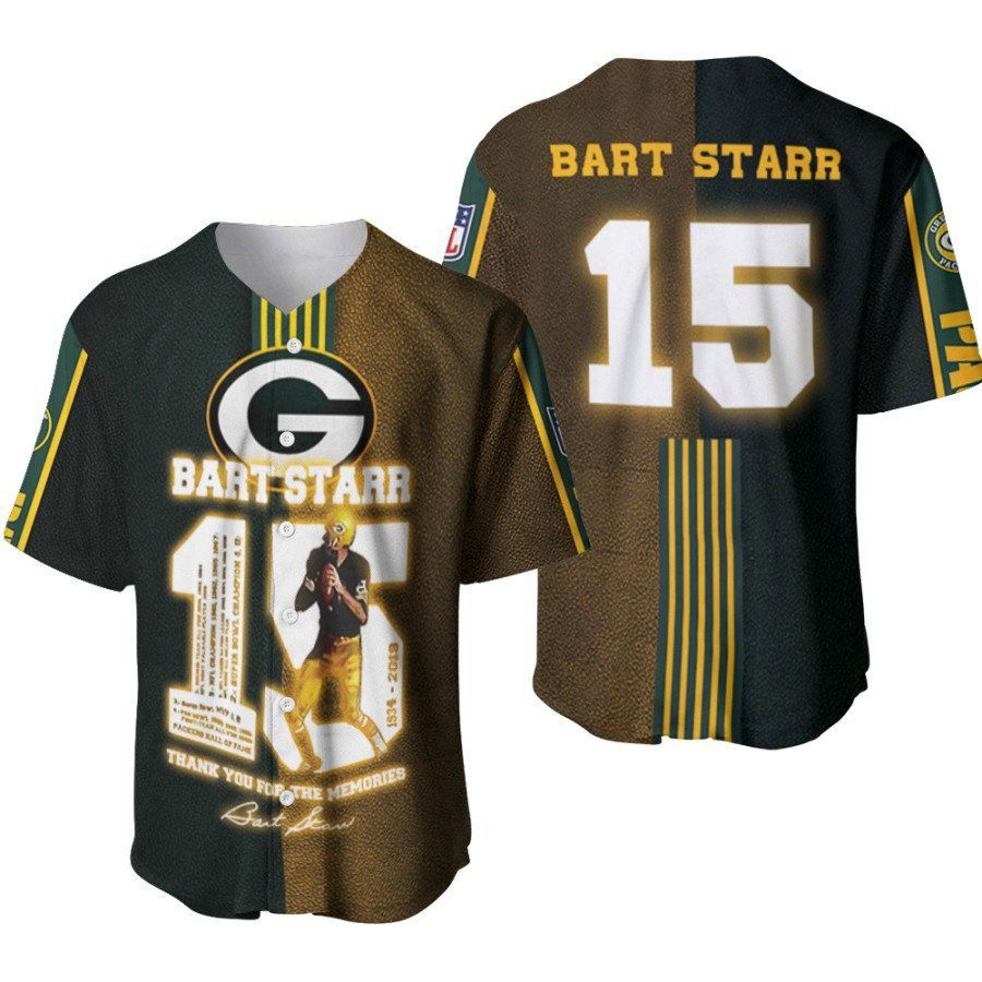 Green Bay Packers Bart Starr #15 Baseball Jersey - Legendary Captain Tribute Perfect Gift for Packers Fans - lylyprint.com