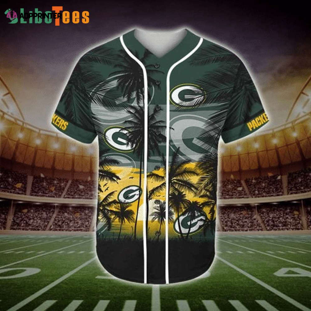 Green Bay Packers Baseball Jersey Palm Tree And Logo - Perfect Gifts For Your Loved Ones Jersey Shirt - Aopprinter