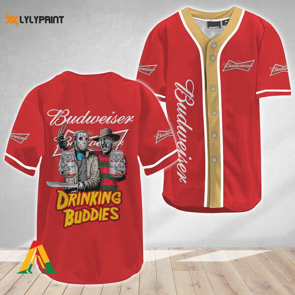 Horror Freddy Jason Drinking Buddies Budweiser Baseball Jersey - lylyprint.com