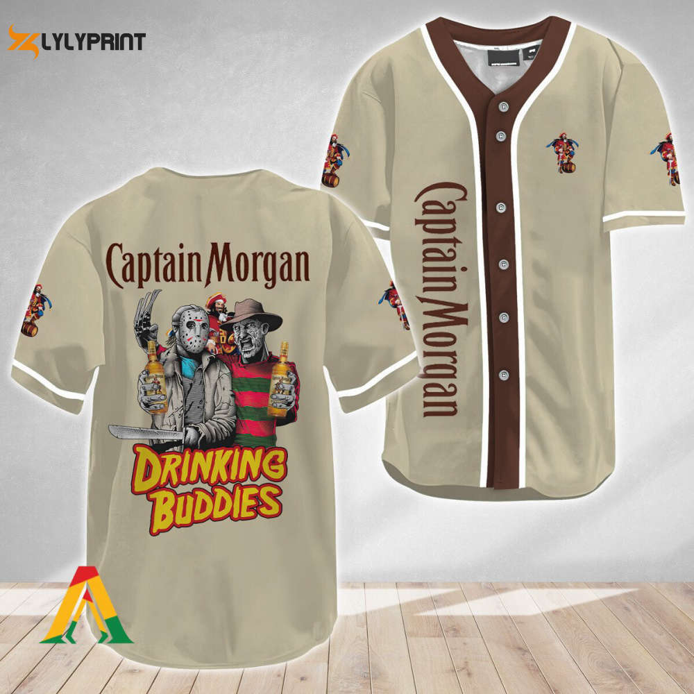 Horror Freddy & Jason Drinking Buddies Captain Morgan Baseball Jersey - lylyprint.com
