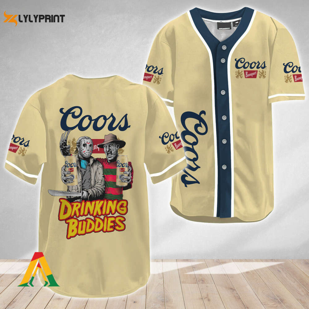 Horror Freddy & Jason Drinking Buddies Coors Banquet Baseball Jersey - lylyprint.com