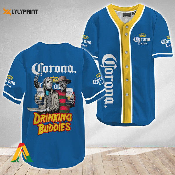 Horror Freddy Jason Drinking Buddies Corona Extra Baseball Jersey - lylyprint.com