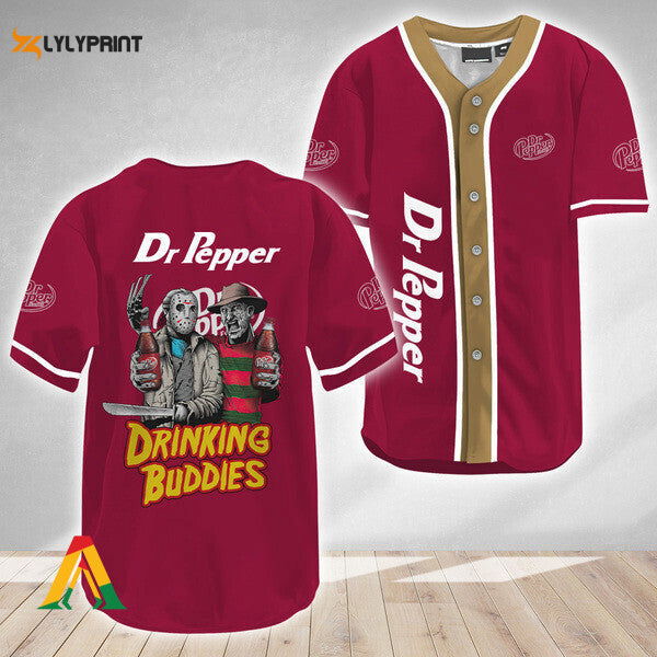 Horror Freddy Jason Drinking Buddies Dr Pepper Baseball Jersey - lylyprint.com