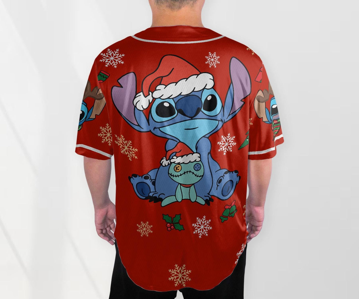 Stitch Baseball Jersey Red Christmas Baseball Jersey Shirt Stitch Shirt Gift