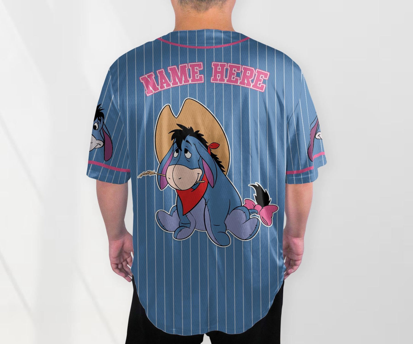 Personalized Eeyore Blue Simple Baseball Jersey Shirt Winnie the Pooh Baseball Team Jersey Custom Name Jersey Eeyore Shirt Gifts
