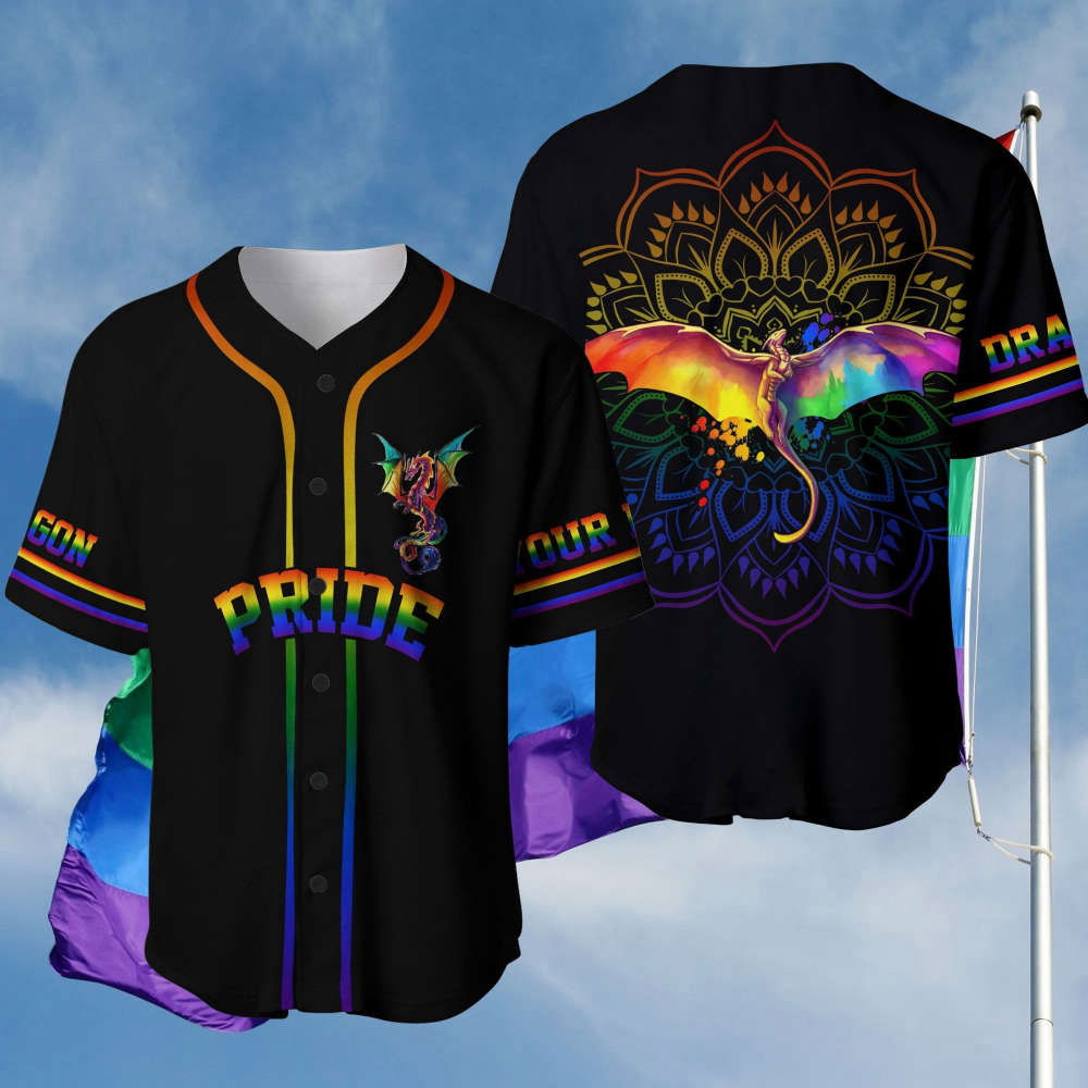 LGBT Pride Dragon Mandala Personalized Baseball Jersey - Aopprinter