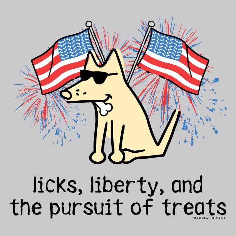 Licks Liberty and the Pursuit of Treats - Ladies T-Shirt V-Neck