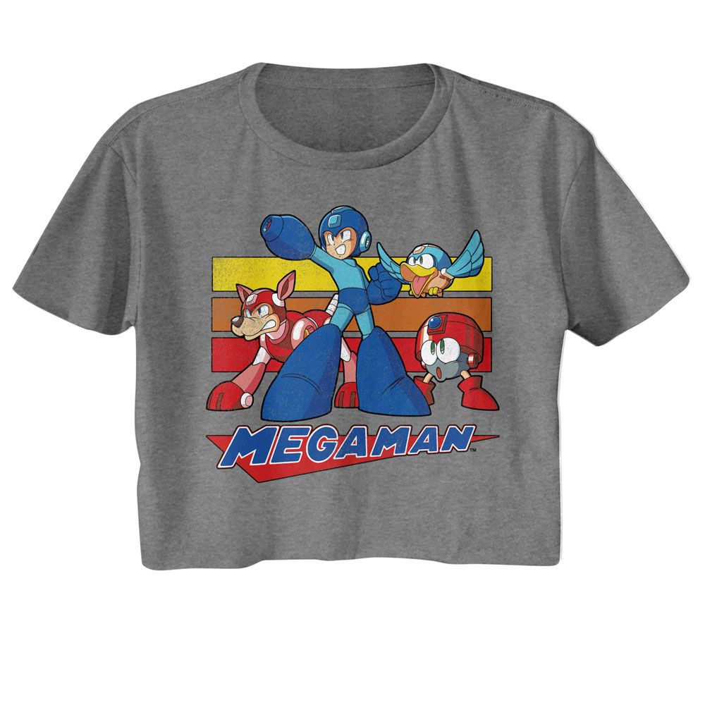 Mega Man - Multi Color Rectangles Womens Crop Tee