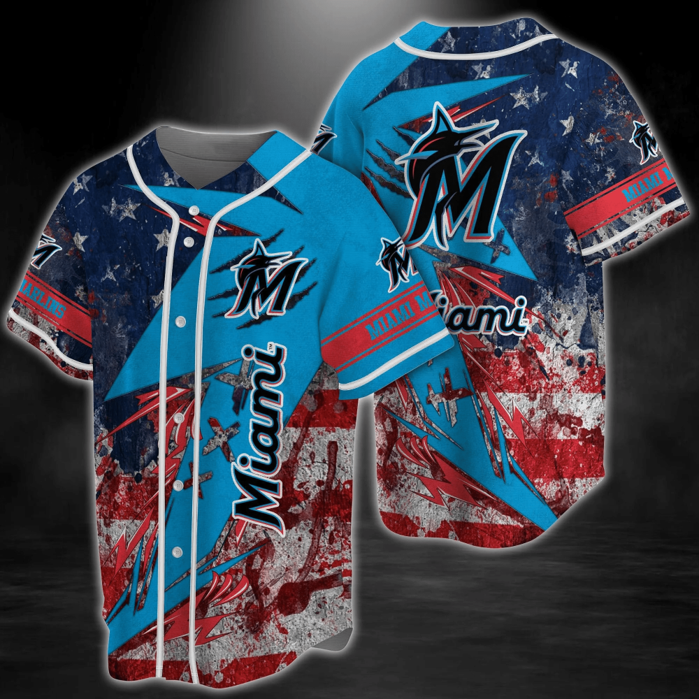 Miami Marlins MLB Baseball Jersey Shirt with US Flag Design FVJ - Aopprinter
