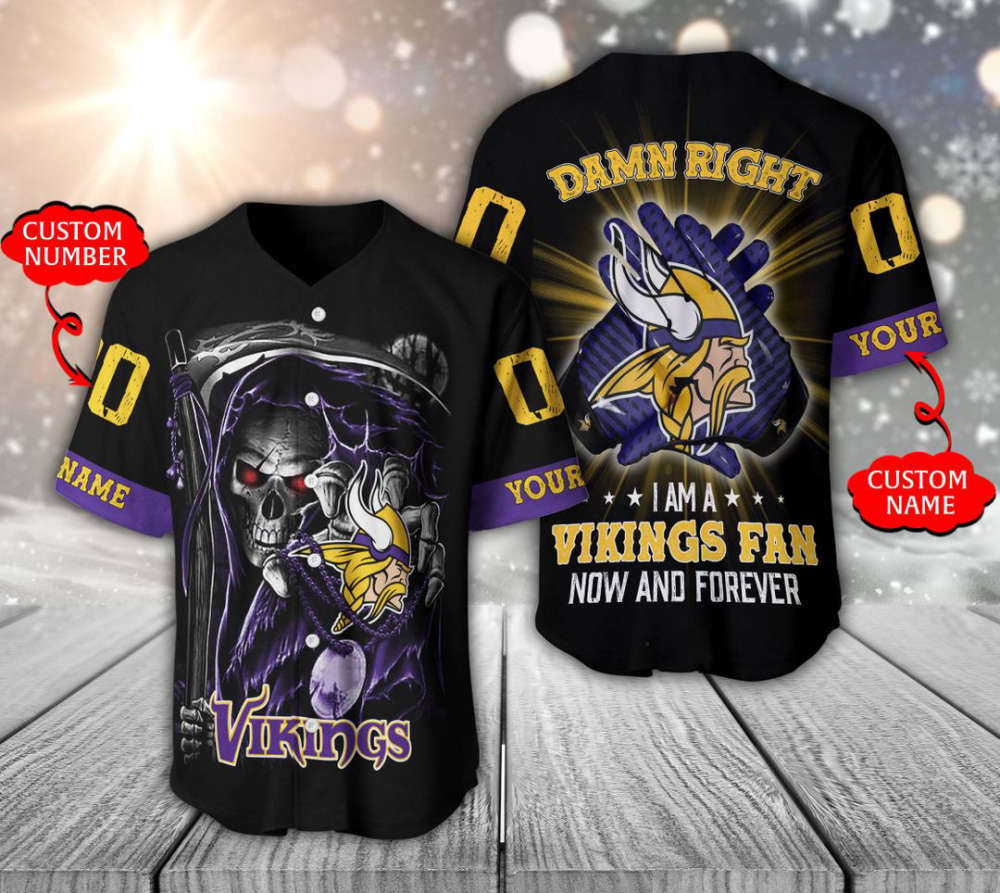 Minnesota Vikings Baseball Jersey Personalized Skull Damn Right Gift For Men Women - lylyprint.com