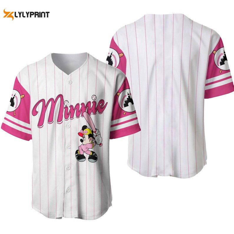 Minnie Mouse All Over Print Pinstripe Baseball Jersey - lylyprint.com
