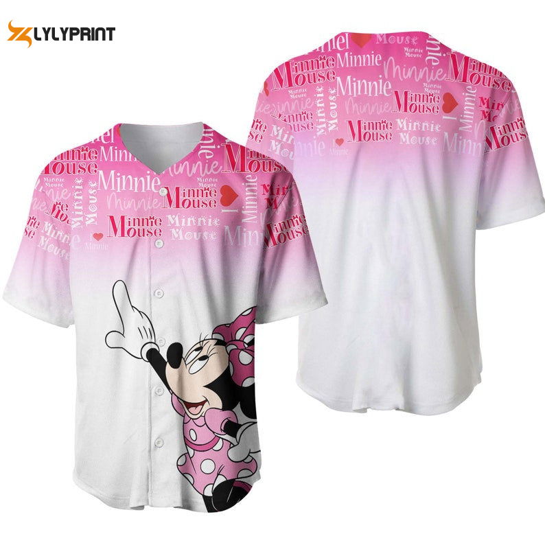 Minnie Mouse Quotes Pattern All Over Print Baseball Jersey - Ombre Pink White - lylyprint.com