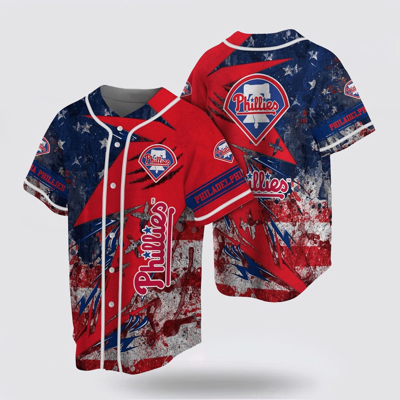 Show Your Fan Spirit with MLB Phillies US Flag Baseball Jersey - Perfect for Philadelphia Baseball Fans! - Gift for Men Women - lylyprint.com