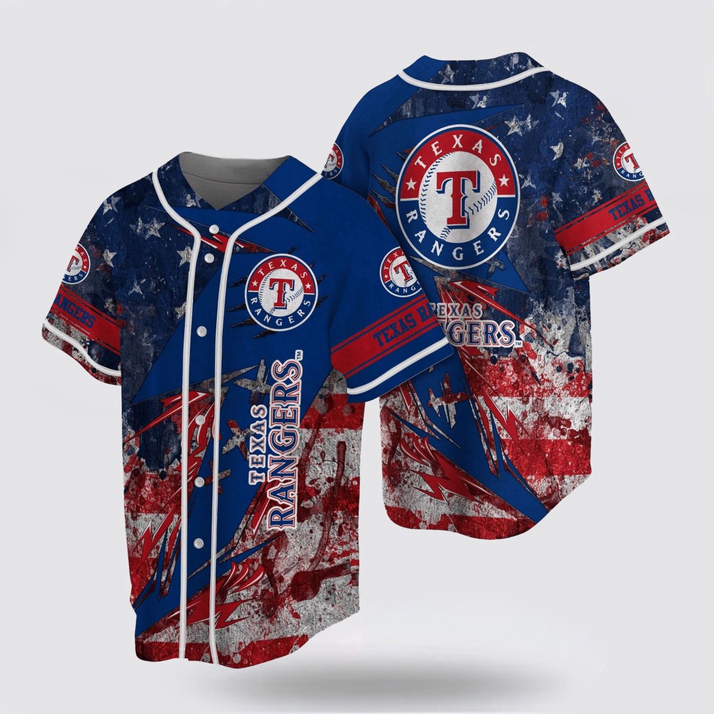 Show Your Patriotism with MLB Texas Rangers Baseball Jersey - US Flag Design for True Fans! - Gift for Men Women - lylyprint.com