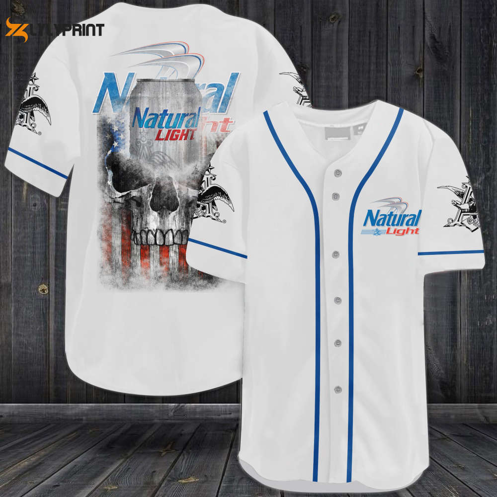 Natural Light Skull USA Flag All Over Print Unisex Baseball Jersey - lylyprint.com