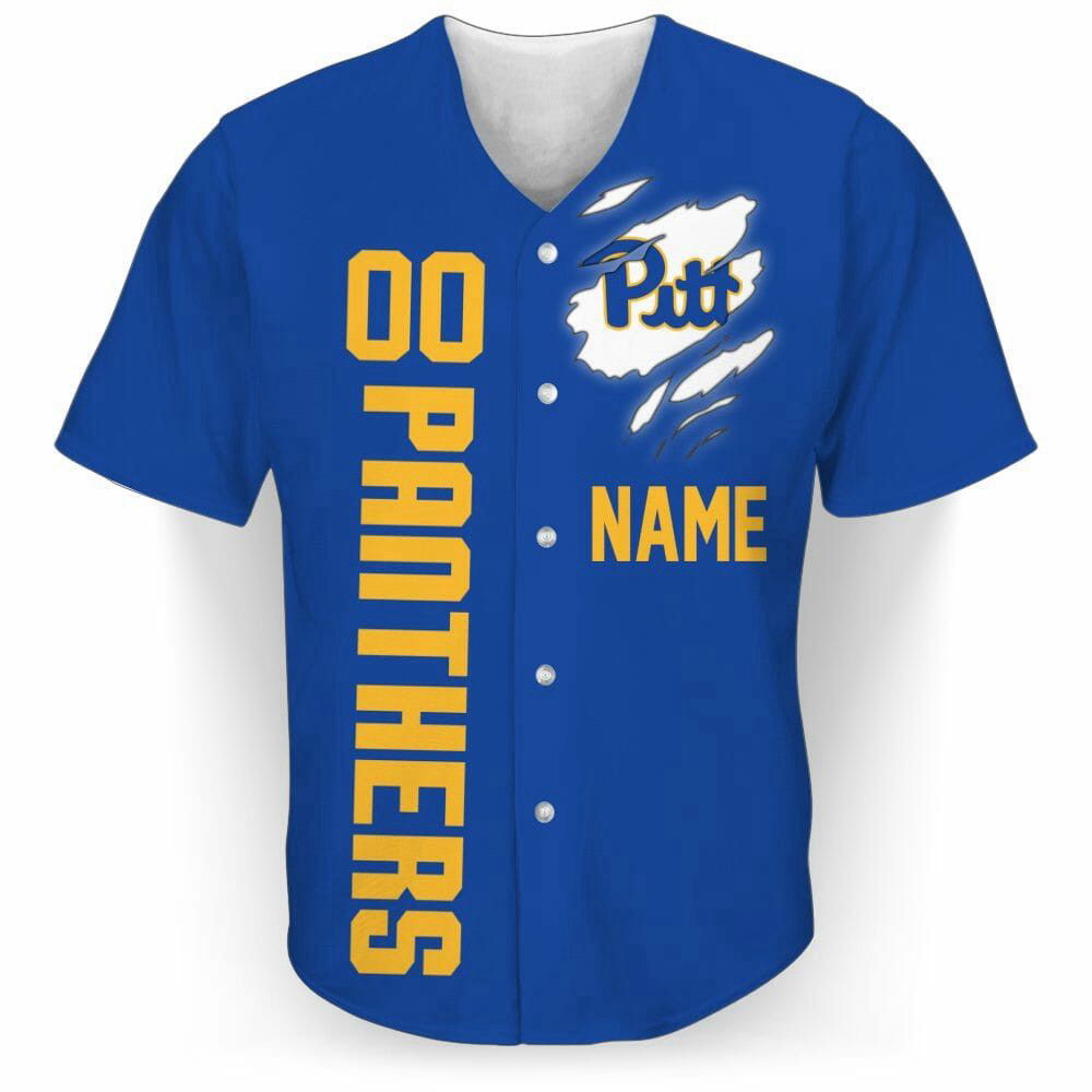 NCAA Pittsburgh Panthers Custom Name Number Blue Baseball Jersey Unisex Shirt, Gift For Men And Women - Aopprinter