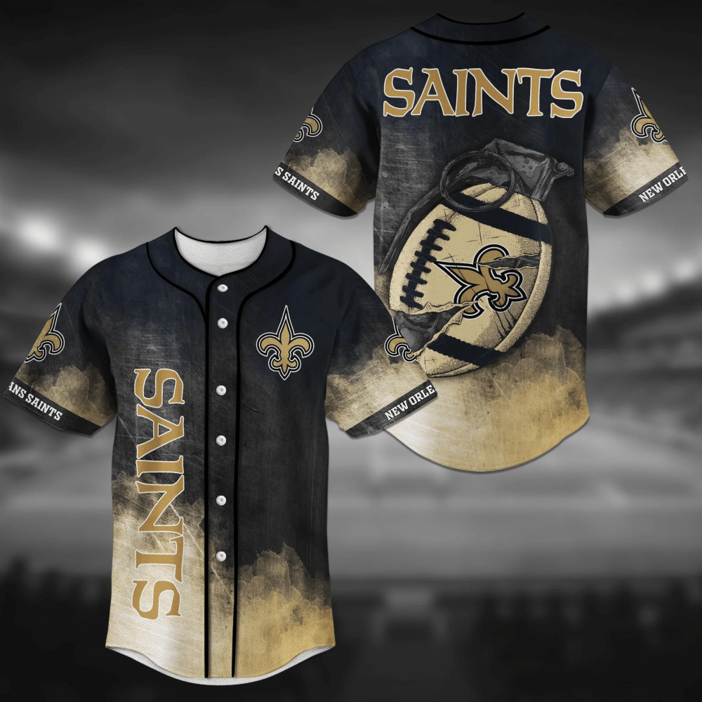 New Orleans Saints Grenade Print Baseball Jersey Shirt - Aopprinter