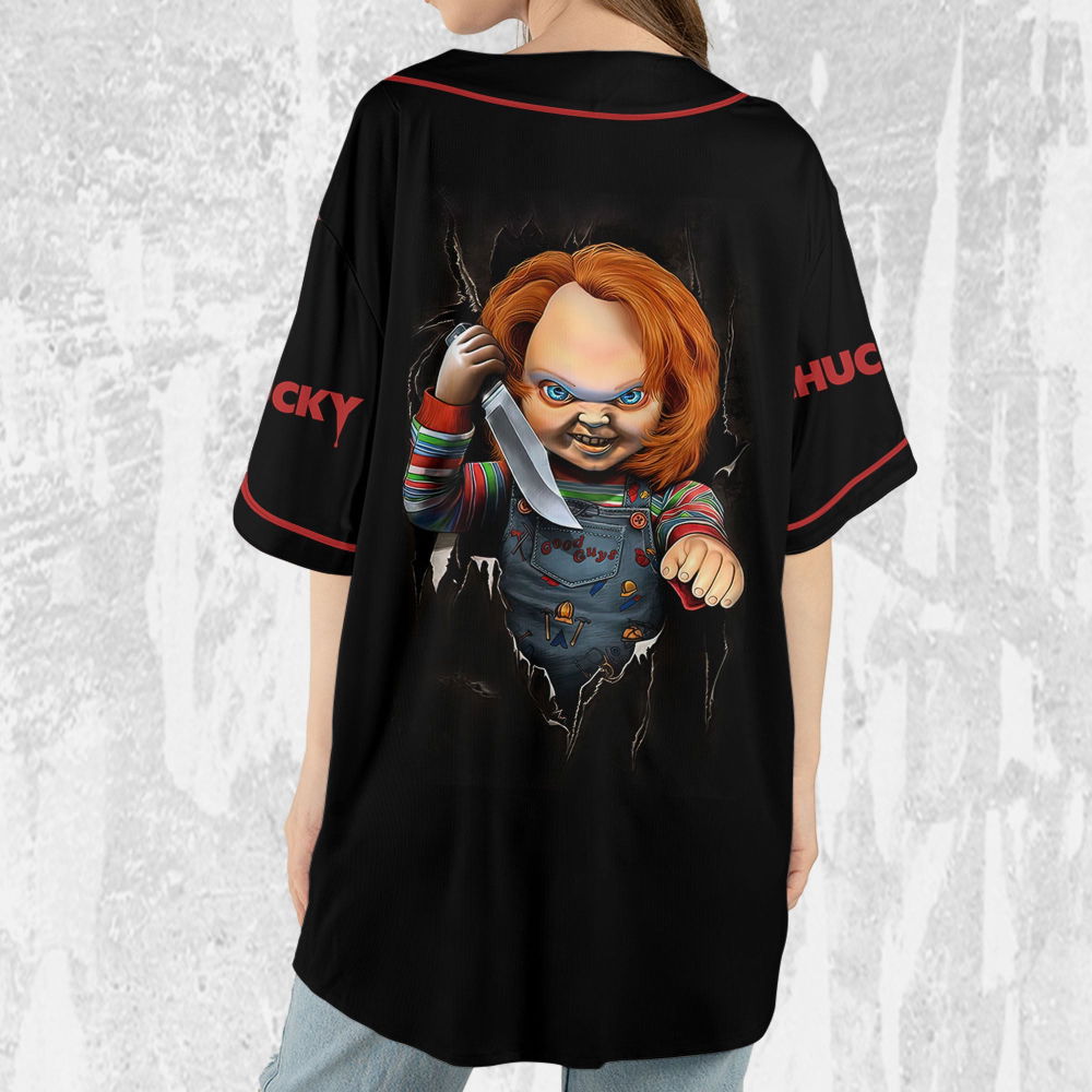 Personalize Child's Play Chucky Scary Black And Red Jersey, Chucky Doll Shirt, Chucky Baseball Jersey - lylyprint.com