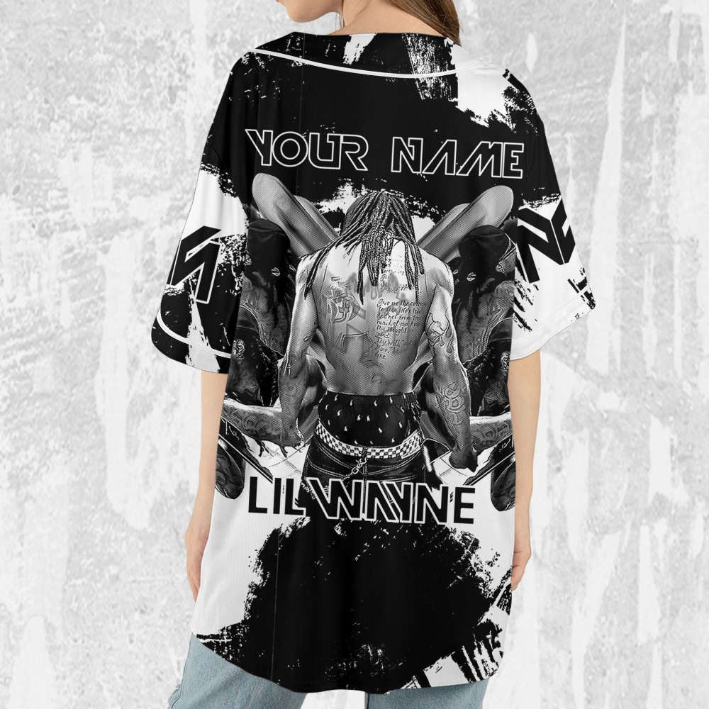 Personalize Lil Wayne Rapper Grunge Black And White Color Jersey, Custom Baseball Jersey, Lil Wayne Shirt,Lil Wayne Rap Shirt,Music Jersey - Aopprinter