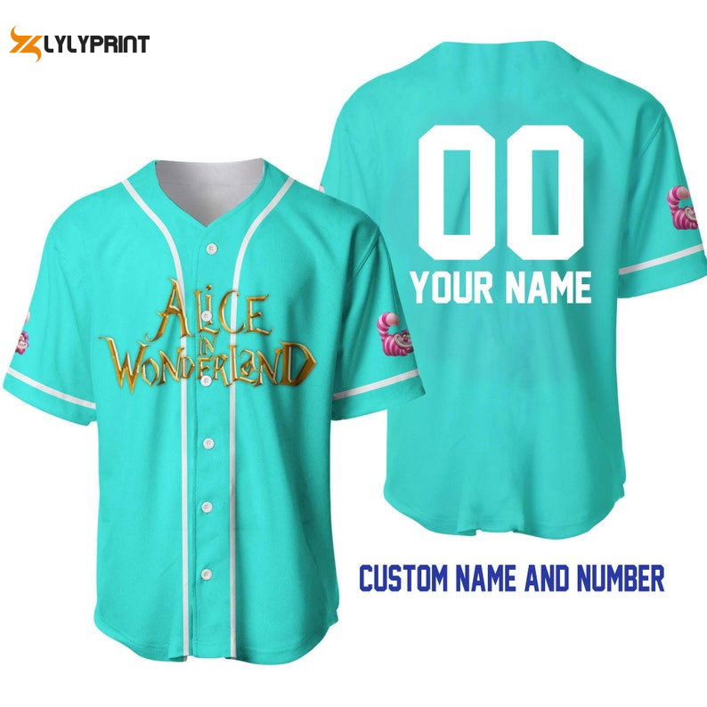Personalized Alice In Wonderland All Over Print Baseball Jersey - Turquoise - lylyprint.com