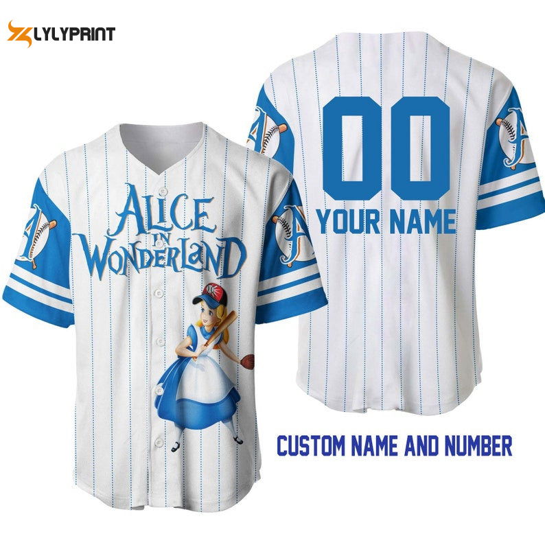 Personalized Alice In Wonderland All Over Print Pinstripe Baseball Jersey - lylyprint.com