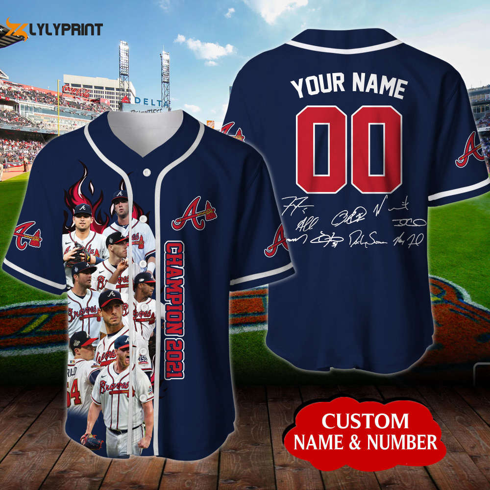 Personalized Atlanta Braves Signatures All Over Print 3D Baseball Jersey - Navy - lylyprint.com