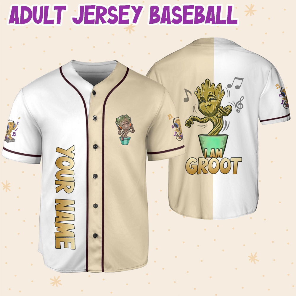 Personalized Baby Groot Listening Music And Dancing Baseball Jersey - lylyprint.com