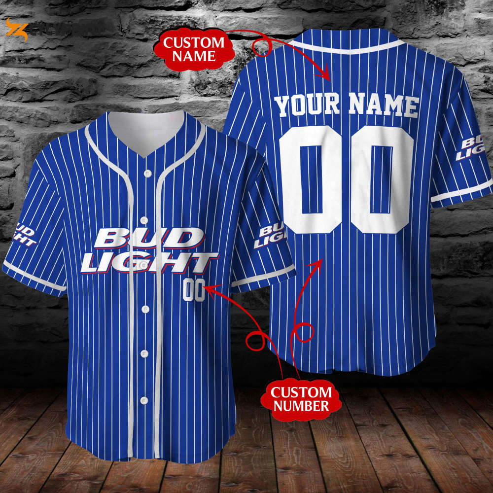Personalized Bud Light Beer Pinstripe Baseball Jersey - lylyprint.com