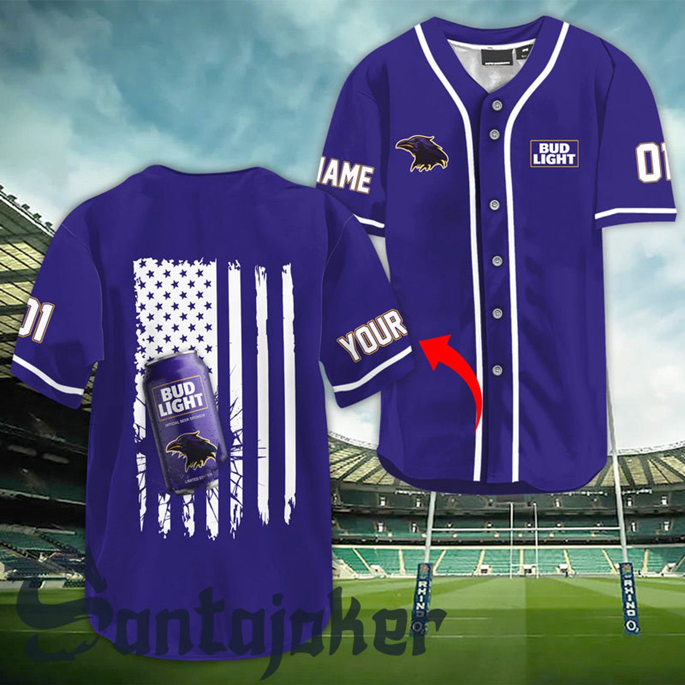 Personalized Bud Light Raven American Flag Baseball Jersey - Gift for Men Women - Gift for Men Women - lylyprint.com