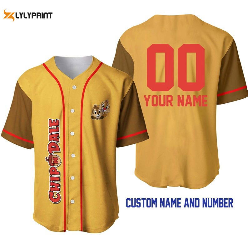 Personalized Chipmunks Chip 'n' Dale All Over Print Baseball Jersey - Gold Brown - lylyprint.com