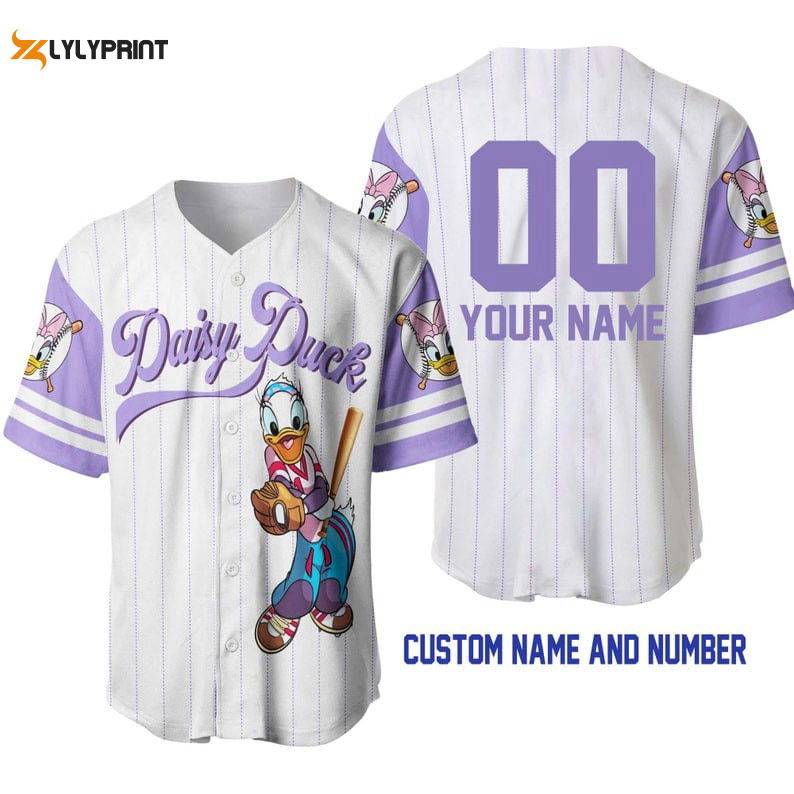 Personalized Daisy Duck All Over Print Pinstripe Baseball Jersey - lylyprint.com