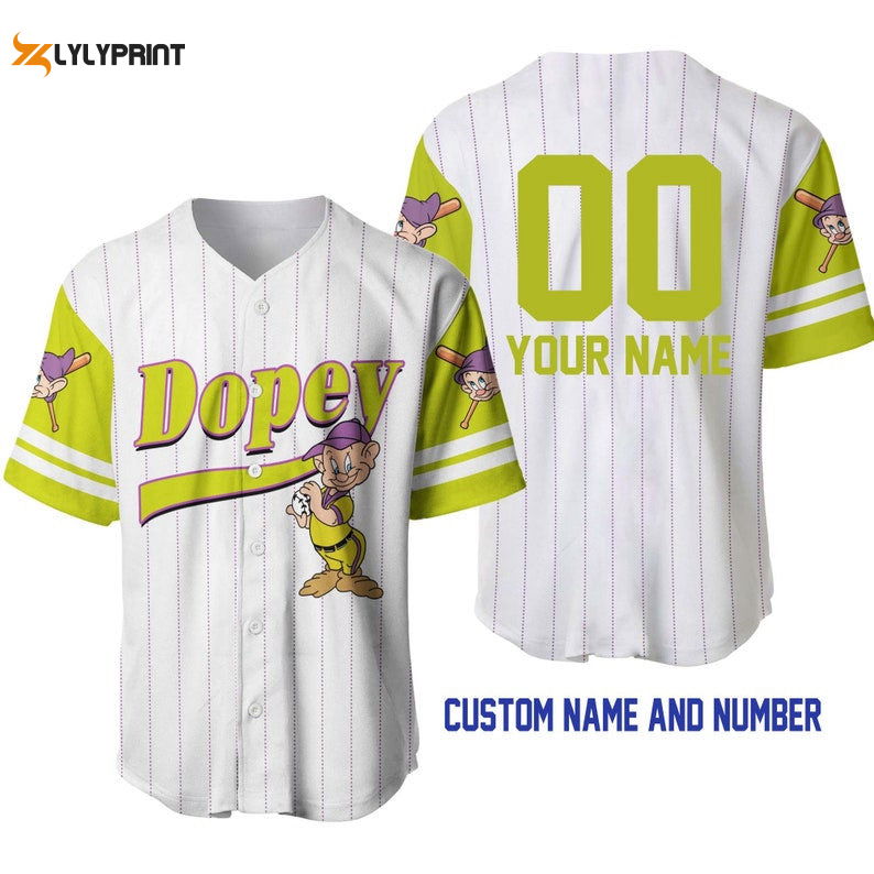 Personalized Dopey Dwarf Snow White All Over Print Pinstripe Baseball Jersey - Gift for Men Women - lylyprint.com